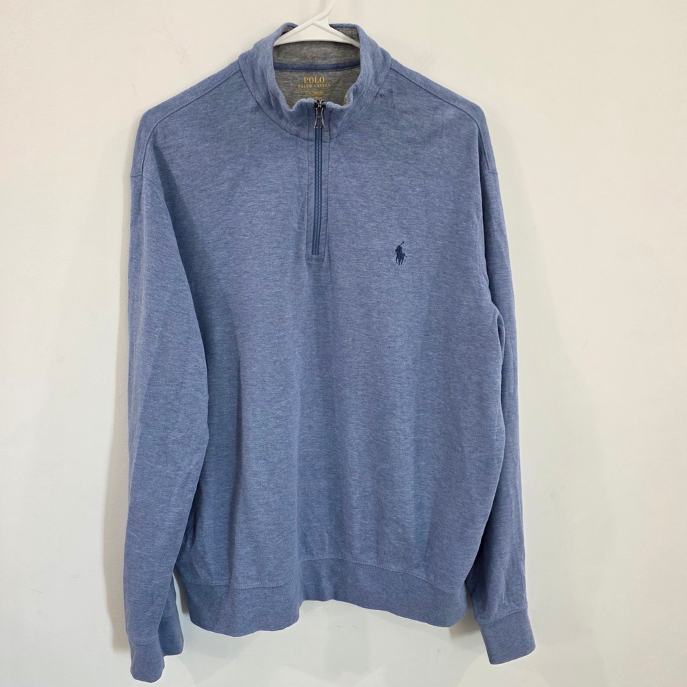 Polo Ralph Lauren Mens Quarter Zip Pullover Sweater Size Large Blue Pony Logo